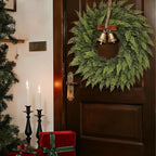 24" Real Touch Christmas Cedar Wreath - Artificial Cedar Wreaths Faux Green Fake Pine Needles Wreath for Front Door, Wall, Windows, Home,Outdoor,Xmas Decor