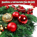 Christmas Wreath with Lights, 20 Inch Christmas Wreaths for Front Door, Large Winter Door Wreath with Ball Ornaments, Berries and Norfolk Pines, Xmas Decor for Indoor Outdoor Wall Windows