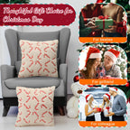 Tranqun 4 Pcs Christmas Candy Cane Throw Pillow Covers 20x20 Inch Xmas Red Candy Embroidery Pillowcases Fluffy Christmas Cane Decorative Cover for Winter Holiday Farmhouse Living Room Sofa Car Decor