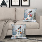 Evlaschin Snowman Pillow Covers Set of 2 Winter Snowflakes Birds Christmas Decorative Throw Couch Pillowcases Cotton Linen Double Sided 20x20 Inches Xmas Trees Holiday Indoor Outdoor Cuchion Covers