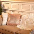 Irenare 4 Pcs Sequin and Fluffy Pillow Covers Winter Throw Pillow Cases Soft Cushion Cover for Couch Bed Sofa Xmas Day (White, Rose Gold,18 x 18 Inch)
