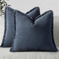 MIULEE Christmas Decorative Throw Pillow Covers Neutral Linen Fringe Throw Pillows Set of 2 Indigo Blue Boho Farmhouse Cushion Covers Coastal Decor for Couch Sofa Bed Living Room Decor 18x18 Inch