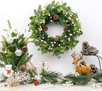 20 Inches Vintage Christmas Wreath Classic Christmas Wreaths for Front Door Rustic Holiday Winter Wreath with White Berry Pine Cones for Doors Windows Indoors Outside Hanging Decoration
