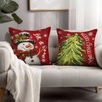 Cryfox Xmas Snowman Pillow Covers 18x18 Pillow Cases Winter Christmas Tree Pillow Cover Set of 2 Holiday Cushion Case Xmas Decoration for Couch Bed Sofa