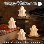 4PCS Ceramic Ghost Light Up Decor, Cute Ghost Halloween Decor, Small White Ghost Figurine Timer Led Ghost Figurines for Desk Tabletop Centerpieces，Halloween Decoration Indoor