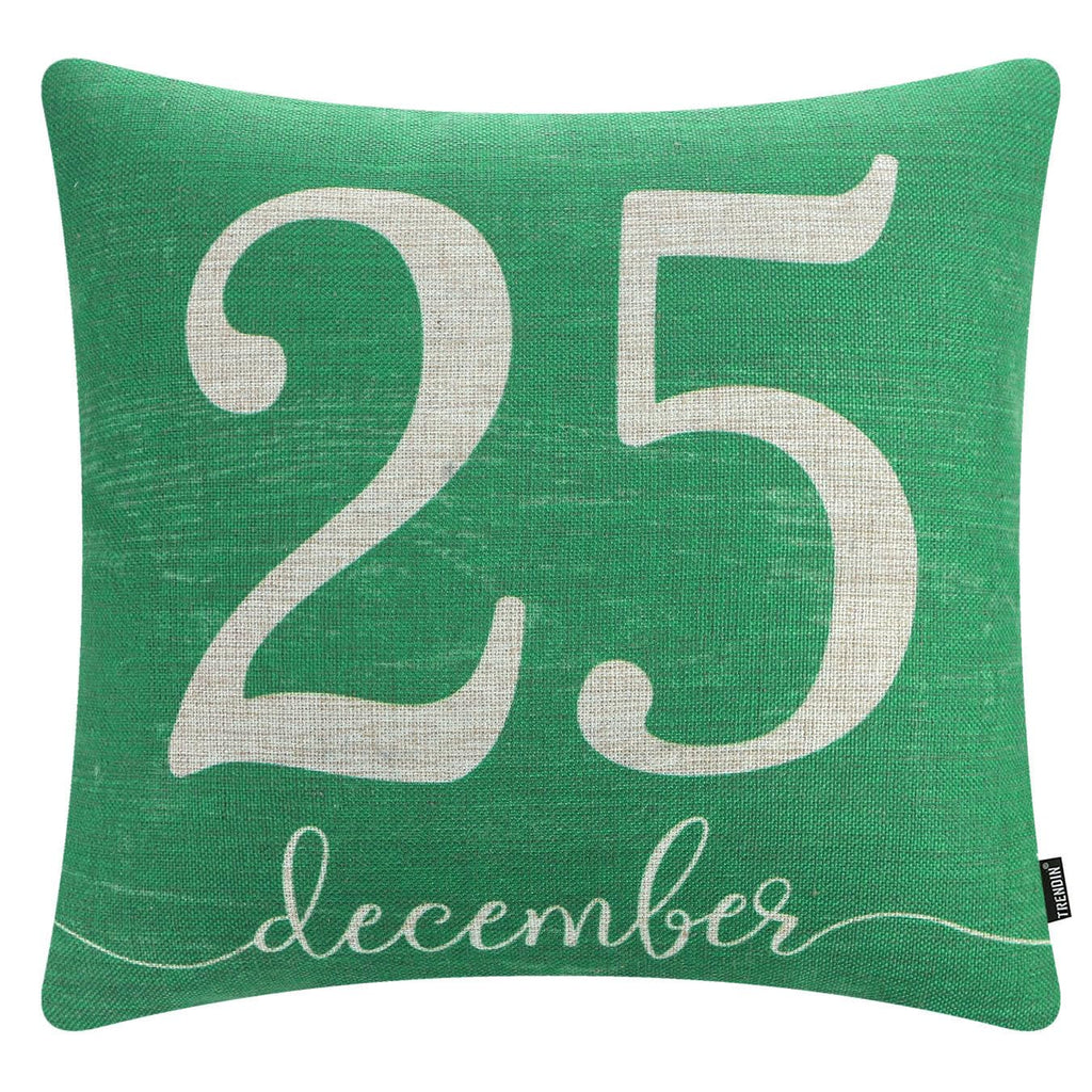 TRENDIN December 25 Christmas Pillow Cover 18x18, Winter Decorative Pillow Cover for Couch Bed Sofa Living Room, Holiday Throw Cushion Cover, Farmhouse Christmas Decorations Indoor Green PL1171TR