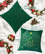 SEGXCFL Christmas Pillow Covers Set of 2 Soft Plush Faux Fur Pillow Cases 3D Embroidered Decorative Couch Cover Home Decor Christmas Throw Pillow Covers 18x18,Green Christmas Tree