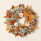 MAINGKAUNG Artificial Fall Wreath 22 Inch Fall Wreaths for Front Door with White Pumpkins Oeange Maple Leaves Lamb's Ear and Berries Autumn Wreath Thanksgiving Harvest Wreath for Festival Wall Porch