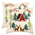LUOYEHK Christmas Pillow Covers 18x18 Set of 2 House and Deer Decorative Beige Pillow Cases Winter Holiday Velvet Embroidered Cushion Covers for Couch Sofa Bed
