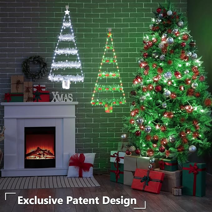 Toodour Christmas Decorations Indoor Lights, 2.65ft LED Christmas Lights, Red & Green Wall Window Hanging Light, Battery Operated Holiday Decoration for Outdoor Garden New Year Home Decor