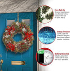 National Tree Company Pre-Lit Artificial Christmas Wreath, Green, Tartan Plaid, White Lights, Decorated with Frosted Branches, Pine Cones, Berry Clusters, Flowers, Christmas Collection, 30 Inches