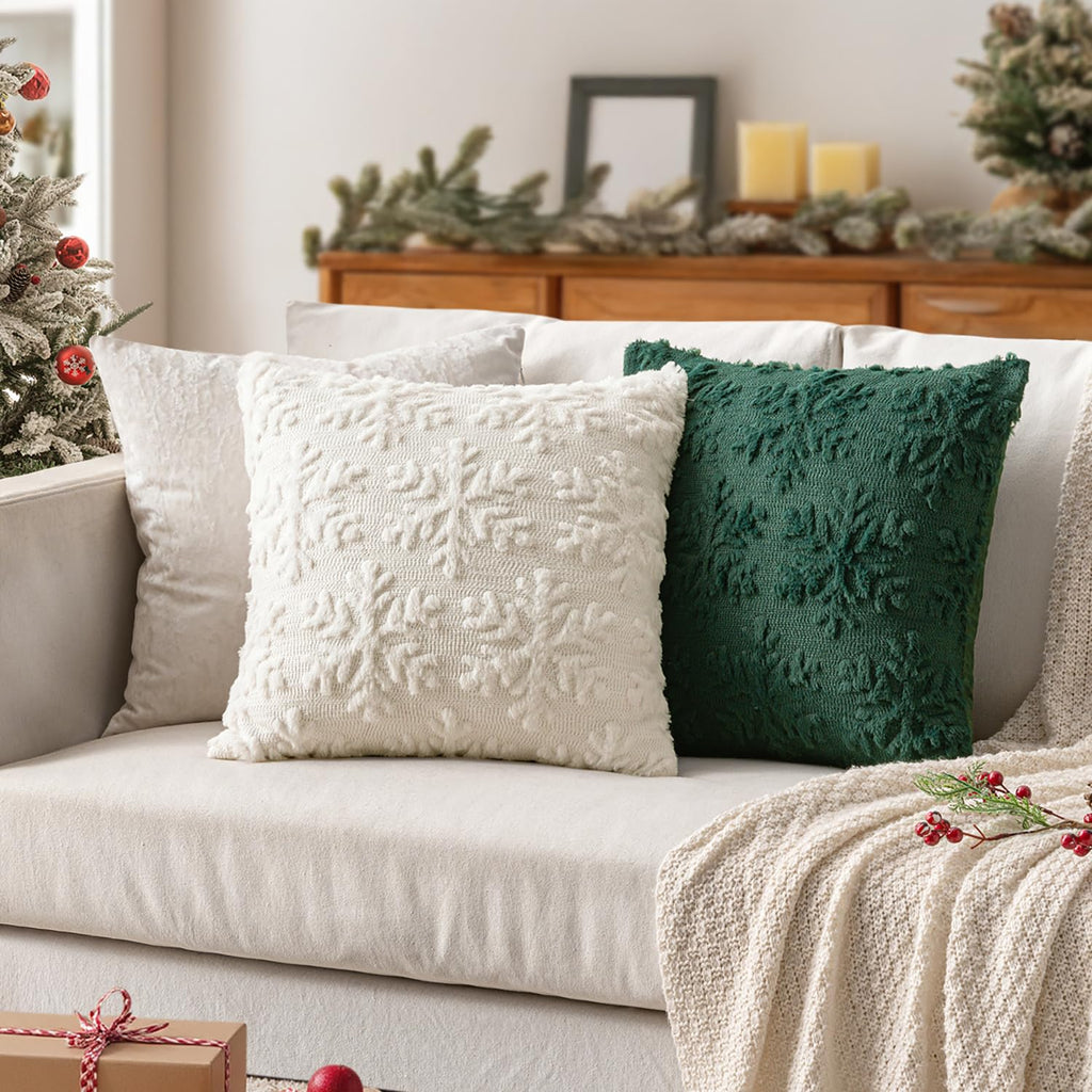 MIULEE Christmas Cream White Throw Pillow Covers Snowflakes Decorative 18×18 Inch Faux Wool Winter Festival Couch Pillow Covers Set of 2 Farmhouse Holiday Home Decors for Sofa Livingroom Bed