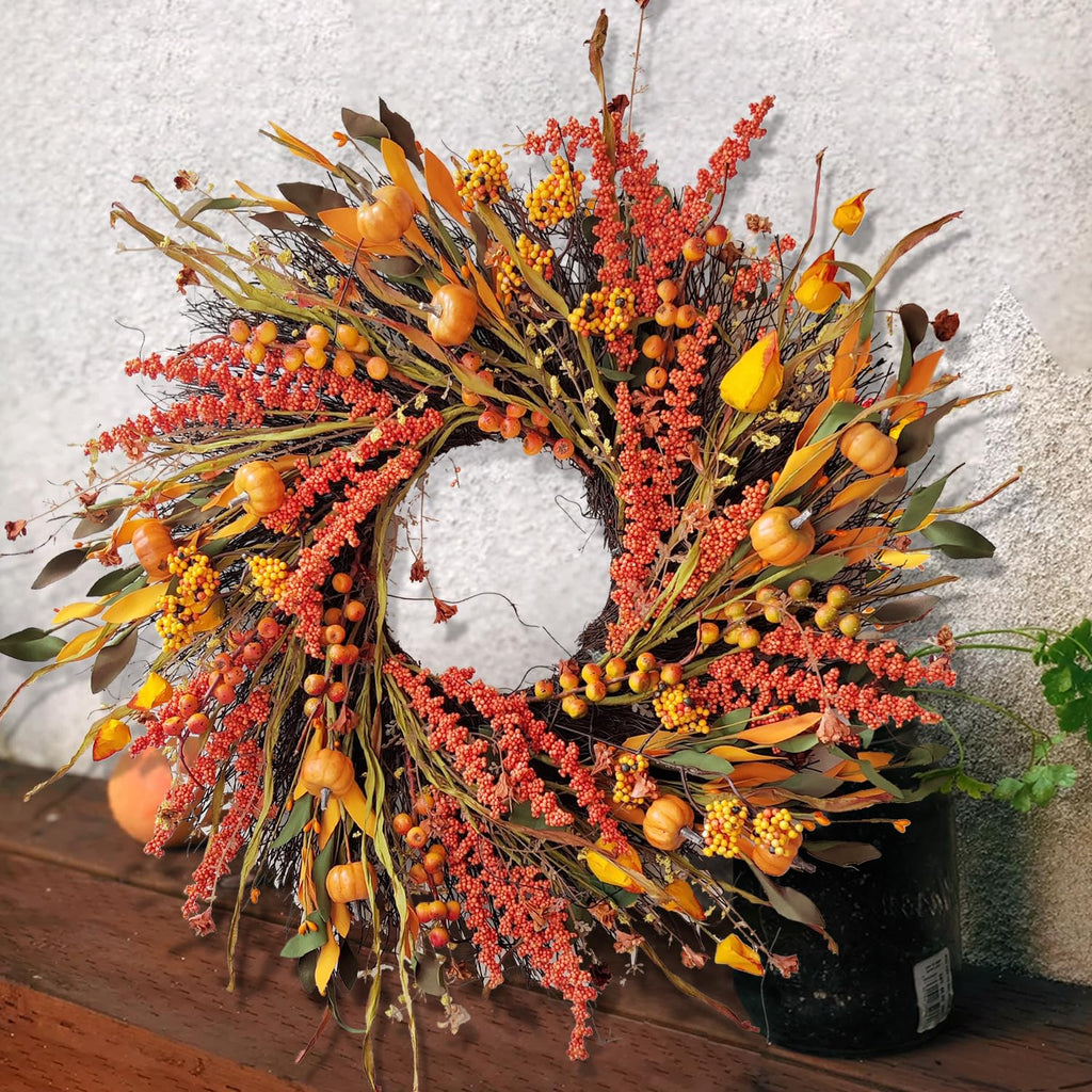WANNA-CUL 24In Fall Harvest Wreath for Front Door Autumn Thanksgiving Decor