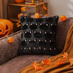 COSIBONO Halloween Black Cat Throw Pillow Covers 20x20 Inch Set of 2, Spooky Ghost Faux Fur Cushion Covers for Fall Decor, Soft Decorative Farmhouse Pillowcases for Sofa Bench Living Room (Pink)