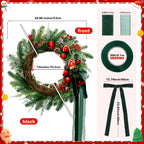 20" Christmas Wreath for Front Door, Christmas Door Wreath Decoration with Ball Ornaments, Red White Candy, Pine Cones Berries & Bow, Holiday Decoration