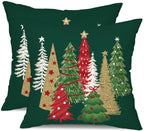 DFXSZ Christmas Pillow Covers 18x18 Inch Set of 2 Xmas Tree Decorative Green Throw Pillows Winter Christmas Decor for Home Couch TH-50B18