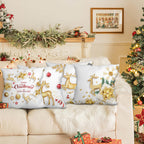 WSZBDY Christmas Throw Pillow Covers White Gold Snowflake Reindeer Christmas Decorations 18X18 inch Set of 4 Winter Christmas Indoor Home Holiday Ornaments Short Push Cushion for Sofa Tree