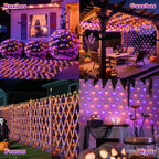 LitHome 14.8FT x 5FT Halloween Net Lights, 300 LED Purple Orange Bush Lights with 8 Modes, Connectable Waterproof Net Mesh Light Dark Green Wire for Bushes Shrubs Trees Outdoor Holiday Decor