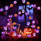 Halloween String Lights, 16 ft 50 LED Pumpkin Bat Eyes Ghost Battery Operated Lights for Lawns Garden Outdoor Holiday Party Halloween Decorations (2 Pack)