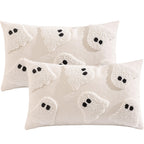 Tosleo Halloween Throw Pillow Covers 12x20 inch Set of 2 Halloween White Ghosts Embroidered Pillow Cases Thanksgiving Home Party Fall Decor Pillowcases Lumbar Cushion Covers for Spooky Season