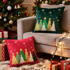Lanpn 18x18 Christmas Pillow Covers Set of 2, Embroidery Cute Christmas Tree Decorative Holiday Pillowcase Pillow Case Cushion 18 x 18 for Indoor Home Bedroom Sofa Couch Xmas Decor