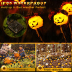 Weepong Halloween Decorations Outdoor 2 Pack Solar Lights, 12 LED Scary Pumpkin Swaying Firefly Lights with Spider & Bats for Outside Garden Yard Lawn Grave Cemetery Ghost Decor Party, Orange