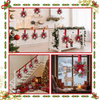 Maysing 6 Pcs 9.8" Small Christmas Wreath with Ribbon Mini Kitchen Cabinet Wreath Christmas Berry Pine Bow Decorations for Xmas Chair Back, Front Door, Window, Wall Farmhouse Decor(Red,Classic)