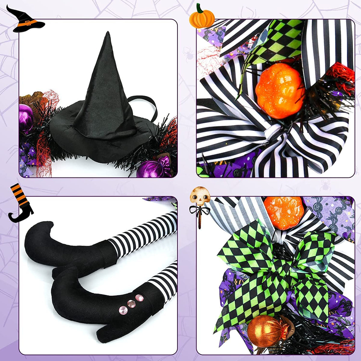 Halloween Wreath Decorations - Halloween Wreaths for Front Door - Witch Decor with Hat Legs Pumpkin Halloween Hanging Decor,Halloween Door Decorations for Door,Porch,Window,Indoor and Outdoor Decor