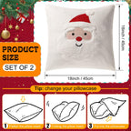 Tranqun 2 Pcs Christmas Pillow Covers, Santa Claus Square Embroidered Throw Pillow Covers for Christmas Winter Decoration for Bed and Sofa (18x18 Inch)