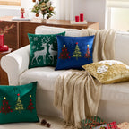 KINDREX Christmas Tree Throw Pillow Covers 18x18 Set of 2 Winter Holiday Decorative Emerald Green Embroidered Luxurious Soft Velvet Accent Pillowcase for Sofa Couch Bed Living Room Home Decor