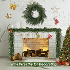 Artgar 24 Inch Christmas Pine Wreath Christmas Wreaths for Front Door, Real Touch Artificial Green Pine Wreath for Home Indoor Outdoor Wall Window Porch Farmhouse Winter Decor