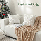 Lewondr Christmas Throw Pillow Cover 18x18, Set of 2 Super Soft Pillow Covers Velvet Christmas Tree Embroidery Decorative Throw Pillowcase for Living Room Bed Couch Sofa Car Home Decor, White