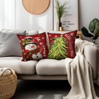 Cryfox Xmas Snowman Pillow Covers 18x18 Pillow Cases Winter Christmas Tree Pillow Cover Set of 2 Holiday Cushion Case Xmas Decoration for Couch Bed Sofa