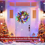 24 Inch Foldable Christmas Wreaths for Front Door, Lighted Christmas Wreath with Pinecones Berried 50 Warm White & Multicolor Lights 8 Modes Timer Norfolk Pine Wreath Xmas Wreaths for Door Wall Window