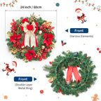 GarveeHome Christmas Wreath, 24 in Artificial Pre-Lit Christmas Wreaths for Front Door with 20 LED Lights & 8 Modes, Pine Needles & Red Berries, Accent Decor for Winter Holiday Home Office Apartment