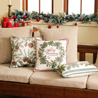 ISAENNE Design Square Classic Chrismas Style Throw Pillow Covers 18"x18", Green Soft Velvet Cushion Cover with Xmas Garland Pattern Decor Pillowcases for Bed,Living Room,Outdoor,Car