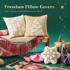 Ashler Christmas Tree Throw Pillow Covers, Plush 3D Pillow Covers, Beige, 18x18IN, Set of 2, Star Embroidered, Velvet Pillowcase with Contrast Piping, Festive Decor for Bedroom, Living Room