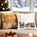 Lanpn 18x18 Christmas Pillow Covers Set of 2, Embroidery Gingerbread Man House Decorative Holiday Pillowcase Pillow Case Cushion 18 x 18 for Indoor Home Bedroom Sofa Couch Xmas Decor