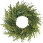 BINFEN 20” Green Faux Norfolk Pine Christmas Winter Wreath – Mixed with Real Touch Fake Cypress, Cedar & Spruce, Xmas Wreaths for Front Door Porch Mantel & Fireplace