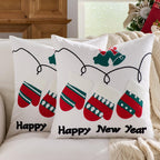 Farmhouse Christmas Pillow Covers 18x18 Set of 2, Xmas Embroidered Throw Cushion Cases with Festive Patterns for Rustic Home Holiday Decor (New Year White, 18" x 18" (Pack of 2))