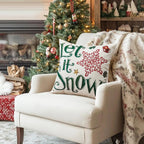 Artscope Christmas Tree Snowman Throw Pillow Covers 18x18 Inch Set of 4, Let It Snow Holly Jolly Winter Hoilday Christmas Decoration Pillow Cases for Home Sofa Couch Decor-Red