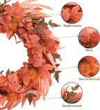 Fall Wreath for Front Door-20 Autumn Front Door Wreath-Fall Decorations with Berry Maple Leaves for Porch Window Farmhouse Halloween Thanksgiving Harvest Festival Home Decor