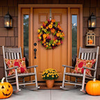 YULETIME 24" Fall Wreath, Artificial Autumn Wreath with Red, Orange, Green Maple Leaves and Orange, Purple, Green-Yellow Pumpkins (Pumpkin & Maple Leaf)
