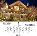 164FT Christmas Lights Outdoor Decorations 1512LED Fairy String Light 12 Lighting Modes with Timer Memory Waterproof Christmas Light for Yard Roof Party Holiday Wedding Garden Decor