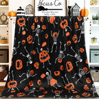 Whaline Halloween Fuzzy Flannel Blanket 50 x 60 Inch Evil Pumpkin Face Skeleton Decorative Throw Blanket for Holiday Home Chair Soft Couch Bed