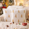 AQOTHES Christmas Tree Gold Throw Pillow Covers 18x18, Soft Faux Fur Embroidered Throw Pillows for Couch Sofa Cushion Covers Holiday Home Decor