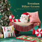 Ashler Merry Christmas Throw Pillow Covers, Letter Embroidery Pillow Covers, Velvet Holiday Decorative Pillowcase with 3D Light String, Set of 2, Pink, 18 x 18 Inch