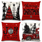 DIYDEC 4pcs Christmas Pillow Covers 20x20 Inch Red Pillow Covers Xmas Decorations Buffalo Tree Truck Merry Christmas Pillows Winter Holiday Farmhouse Seasonal Throw Case Decor for Sofa Couch