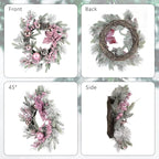 Pink Christmas Wreath 20 Inch Christmas Door Decorations Wreath Set of 2 with Christmas Balls, Pine Cones, Golden Twigs, Pine Needles and Silver Berries,Perfect for Front Door, Indoor Outdoor Use