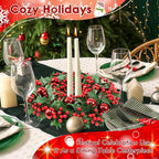 Christmas Wreaths for Front Door Outside Decor, 20" Red Berries Ornaments Balls Pine Branches Winter Artificial Wreath Decorations with Plaid Bow for Xmas Holiday Home Wall Fireplace Indoor Porch